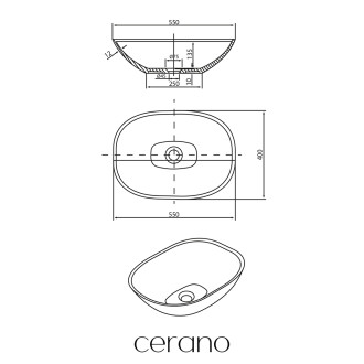 CERANO - Umyvadlo z litého mramoru Libra - na desku - černá matná - 55x40 cm
