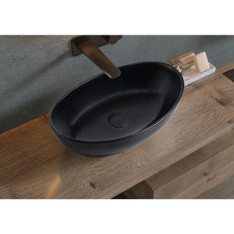 CERANO - Umyvadlo z litého mramoru Luna - na desku - černá matná - 52,8x30,9 cm