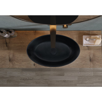 CERANO - Umyvadlo z litého mramoru Luna - na desku - černá matná - 52,8x30,9 cm