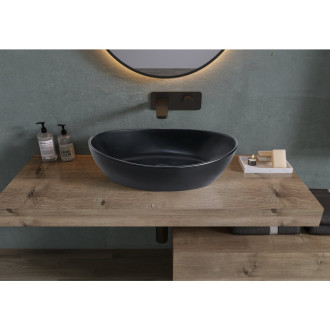 CERANO - Umyvadlo z litého mramoru Luna - na desku - černá matná - 52,8x30,9 cm