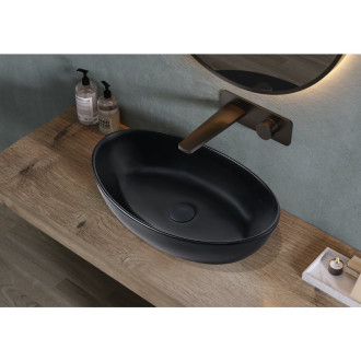 CERANO - Umyvadlo z litého mramoru Luna - na desku - černá matná - 52,8x30,9 cm