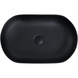 CERANO - Umyvadlo z litého mramoru Lyra - na desku - černá matná - 54x34 cm