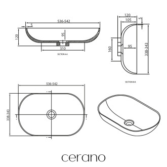 CERANO - Umyvadlo z litého mramoru Lyra - na desku - černá matná - 54x34 cm