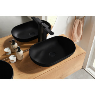 CERANO - Umyvadlo z litého mramoru Lyra - na desku - černá matná - 54x34 cm