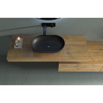 CERANO - Umyvadlo z litého mramoru Lyra - na desku - černá matná - 54x34 cm