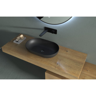 CERANO - Umyvadlo z litého mramoru Lyra - na desku - černá matná - 54x34 cm