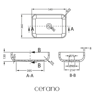 CERANO - Umyvadlo z litého mramoru Ora - na desku - bílá matná - 54x36 cm