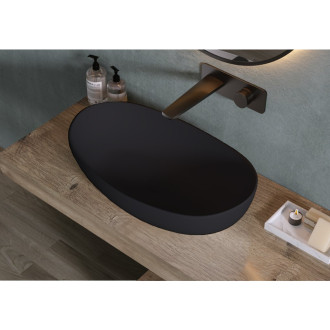 CERANO - Umyvadlo z litého mramoru Persea - na desku - černá matná - 50x32 cm