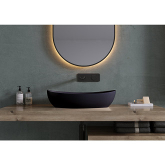 CERANO - Umyvadlo z litého mramoru Persea - na desku - černá matná - 50x32 cm