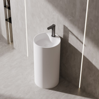 CERANO - Umyvadlo z litého mramoru Soho - volně stojící - bílá matná - Ø 45 x 90 cm