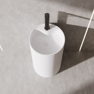 CERANO - Umyvadlo z litého mramoru Soho - volně stojící - bílá matná - Ø 45 x 90 cm