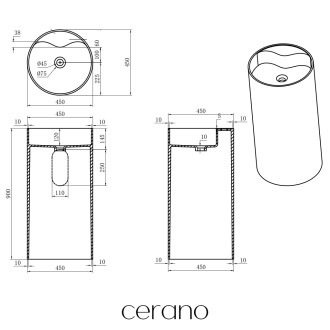 CERANO - Umyvadlo z litého mramoru Soho - volně stojící - bílá matná - Ø 45 x 90 cm