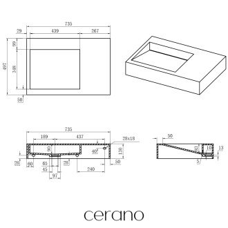 CERANO - Umyvadlo z litého mramoru Tokio - nástěnné - bílá matná - 73,5x49,7 cm