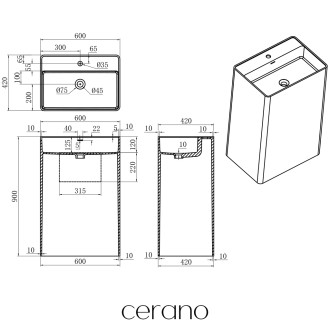 CERANO - Umyvadlo z litého mramoru Trevio - volně stojící - bílá matná - 60x91 cm