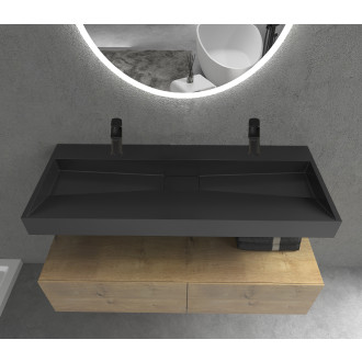 CERANO - Umyvadlo z litého mramoru Vita - nástěnné i na desku - 2 otvory pro baterii - černá matná - 120x46 cm