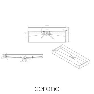 CERANO - Umyvadlo z litého mramoru Vita - nástěnné i na desku - černá matná - 120x46 cm