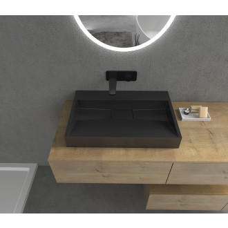 CERANO - Umyvadlo z litého mramoru Vita - nástěnné i na desku - černá matná - 70x46 cm