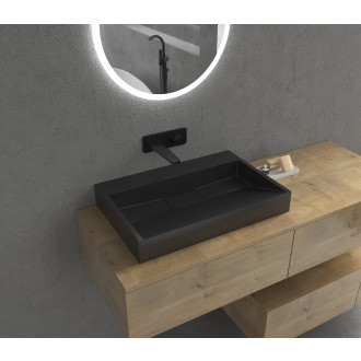 CERANO - Umyvadlo z litého mramoru Vita - nástěnné i na desku - černá matná - 70x46 cm