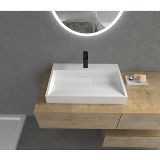 CERANO - Umyvadlo z litého mramoru Vita - nástěnné i na desku - otvor pro baterii - bílá lesklá - 60x37 cm