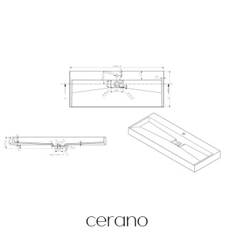 CERANO - Umyvadlo z litého mramoru Vita - nástěnné i na desku - otvor pro baterii - bílá matná - 120x46 cm
