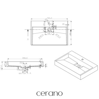 CERANO - Umyvadlo z litého mramoru Vita - nástěnné i na desku - otvor pro baterii - bílá matná - 70x46 cm