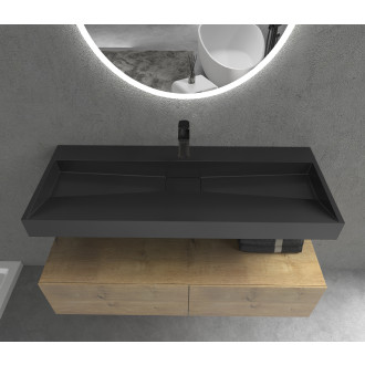 CERANO - Umyvadlo z litého mramoru Vita - nástěnné i na desku - otvor pro baterii - černá matná - 100x46 cm