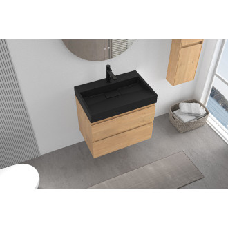 CERANO - Umyvadlo z litého mramoru Vita - nástěnné i na desku - otvor pro baterii - černá matná - 60x37 cm