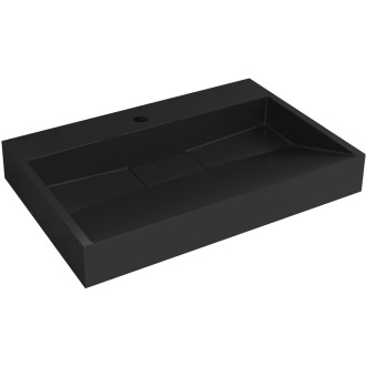 CERANO - Umyvadlo z litého mramoru Vita - nástěnné i na desku - otvor pro baterii - černá matná - 70x46 cm
