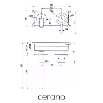 CERANO - Umyvadlová podomítková  baterie Tiziana - box - černá matná