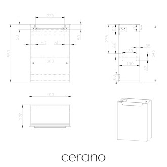 CERANO - Umyvadlová skříňka pro WC Sora - černá matná - 39,5x55x22 cm