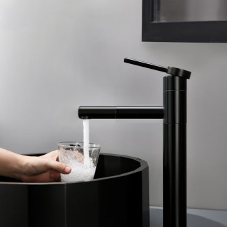 CERANO - Umyvadlová stojánková baterie Tiziana - otočná - vysoká - černá matná