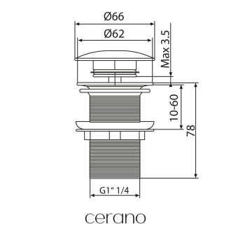 CERANO - Umyvadlová výpusť - 5/4“ click-clack bez přepadu - 10/60mm - bílá matná