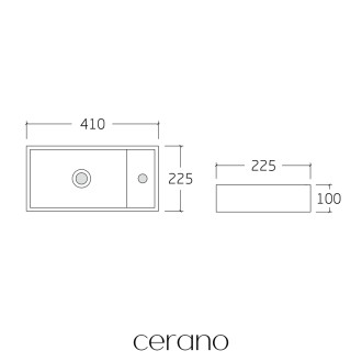 CERANO - Umyvátko keramické Giovanni, závěsné pravé - bílá lesklá - 41x22,5 cm