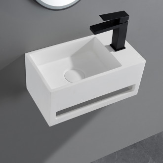 CERANO - Umývátko z litého mramoru Filo, závěsné pravé - bílá matná - 35,5x20 cm