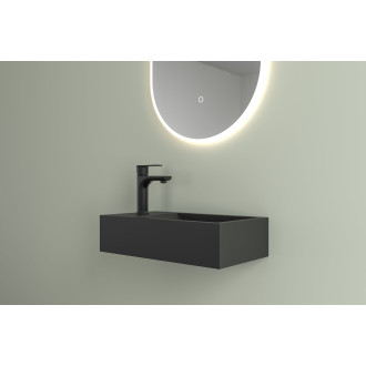 CERANO - Umývátko z litého mramoru Teo - závěsné levé - černá matná - 40x22 cm