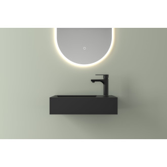 CERANO - Umývátko z litého mramoru Teo - závěsné pravé - černá matná - 40x22 cm