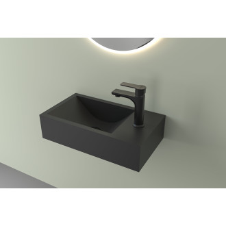 CERANO - Umývátko z litého mramoru Teo - závěsné pravé - černá matná - 40x22 cm
