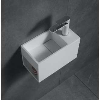 CERANO - Umývátko z litého mramoru Zeno, závěsné pravé - bílá matná - 33x18 cm