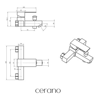 CERANO - Vanová nástěnná baterie Elma - černá matná