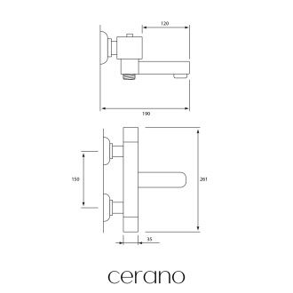 CERANO - Vanová nástěnná baterie Lorena - termostatická - otočný výtok - černá matná