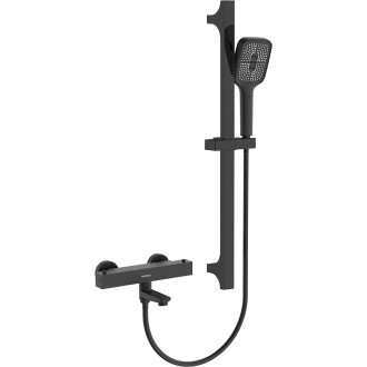 CERANO - Vanová nástěnná baterie Lorena s příslušenstvím - termostatická - otočný výtok - černá matná