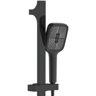 CERANO - Vanová nástěnná baterie Lorena s příslušenstvím - termostatická - otočný výtok - černá matná