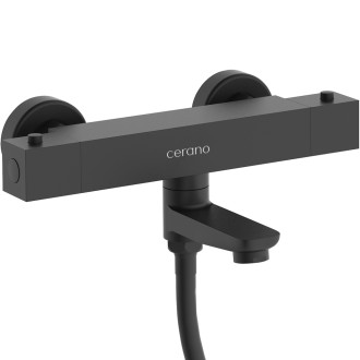 CERANO - Vanová nástěnná baterie Lorena s příslušenstvím - termostatická - otočný výtok - černá matná
