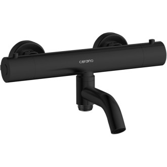 CERANO - Vanová nástěnná baterie Selma - termostatická - otočný výtok - černá matná