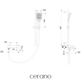 CERANO - Vanová nástěnná baterie Zenira s příslušenstvím  - chrom