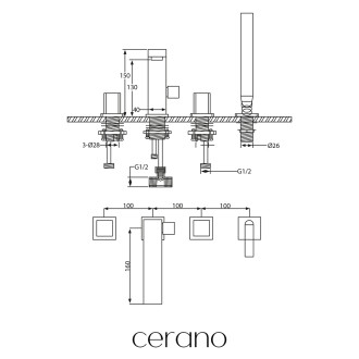 CERANO - Vanová páková baterie na okraj vany Forea - černá matná