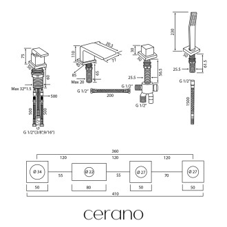 CERANO - Vanová páková baterie na okraj vany Vespa - černá matná