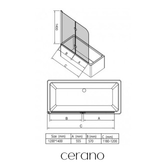 CERANO - Vanová zástěna 2-křídlová Vasca - černá matná, transparentní sklo - 120x140 cm