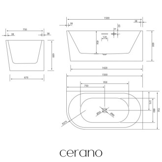 CERANO - Volně stojící akrylátová vana Bianco, pravá - bílá lesklá - 150x75 cm