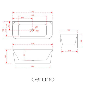 CERANO - Volně stojící akrylátová vana Eleganza - bílá lesklá - 170x75 cm